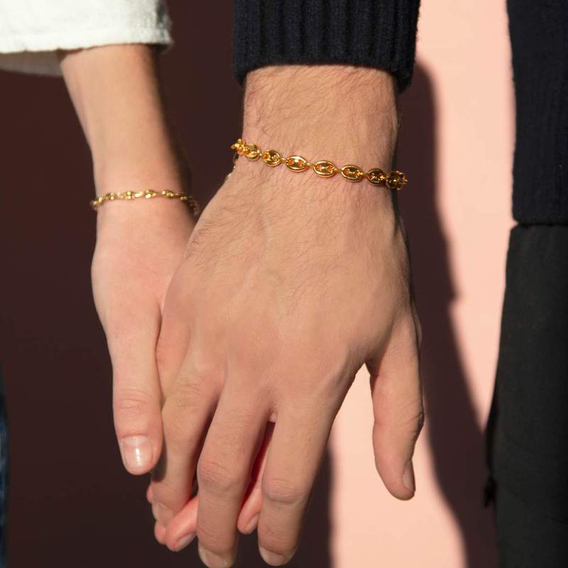 Bracelet or 375 jaune, maille grain de café, 18.5 cm - vue porté 1