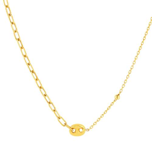 Collier or jaune 375 asymétrique motif grain de café 45 cm