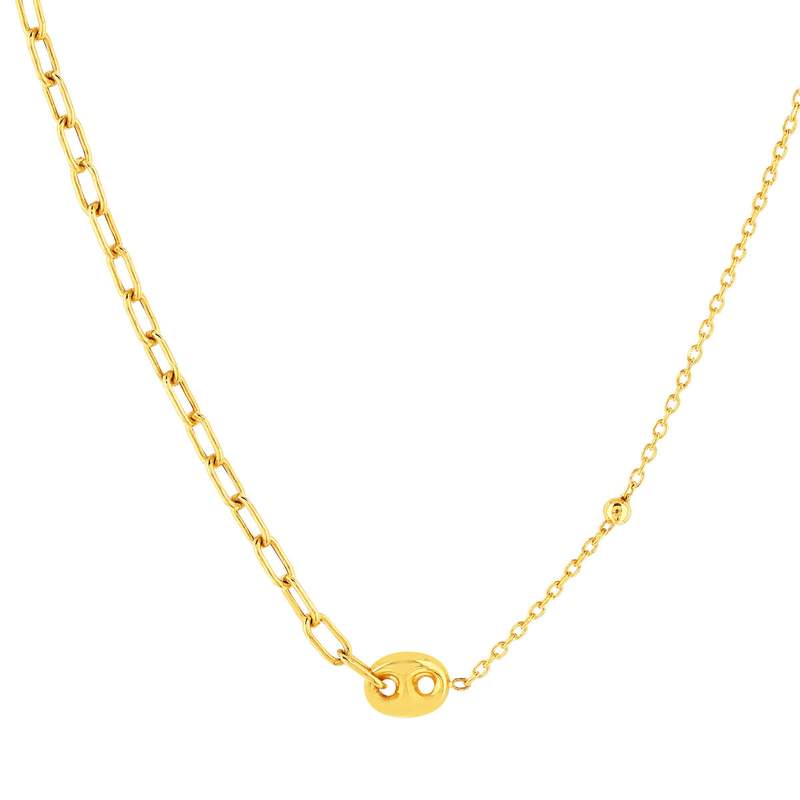 Collier or jaune 375 asymétrique motif grain de café 45 cm - vue 1