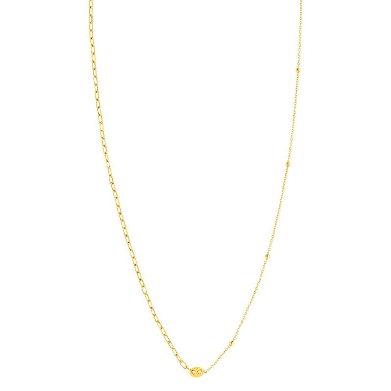 Collier or jaune 375 asymétrique motif grain de café 45 cm - vue 2