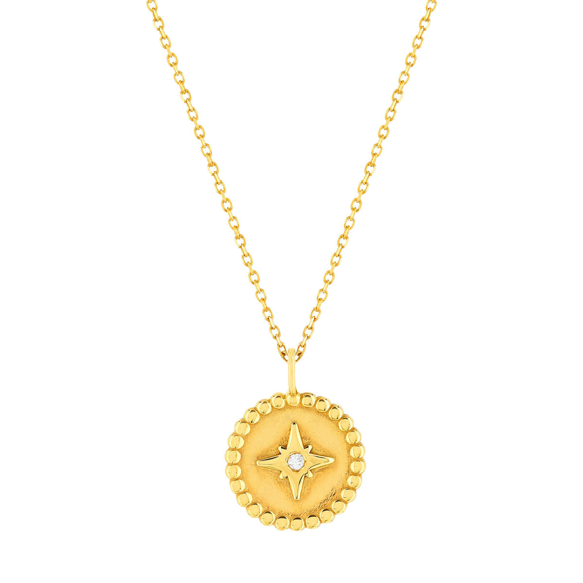 Collier or jaune 375 médaillon motif étoile zirconia 45 cm