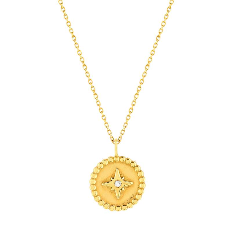 Collier or jaune 375 médaillon motif étoile zirconia 45 cm - vue 1