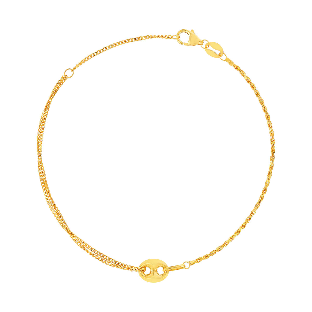 Bracelet or jaune 375 asymétrique, motif grain de café 19 cm