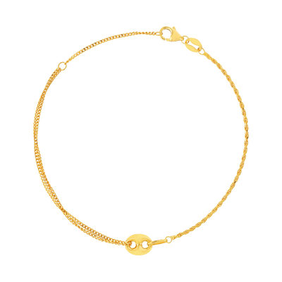 Asymmetrische armband van 375 geelgoud, met koffieboonmotief, 19 cm - afbeelding 1