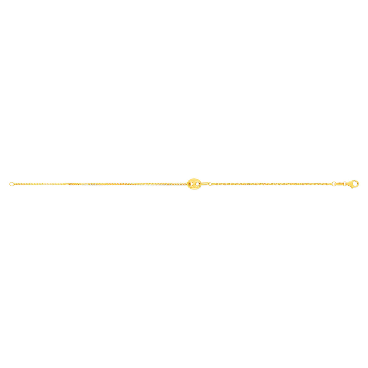 Bracelet or jaune 375 asymétrique, motif grain de café 19 cm - vue 2