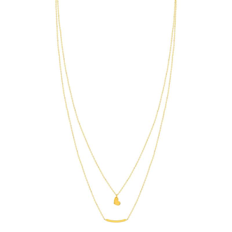 Collier or jaune 375 double rang motif coeur et barrette 42 cm - vue 2