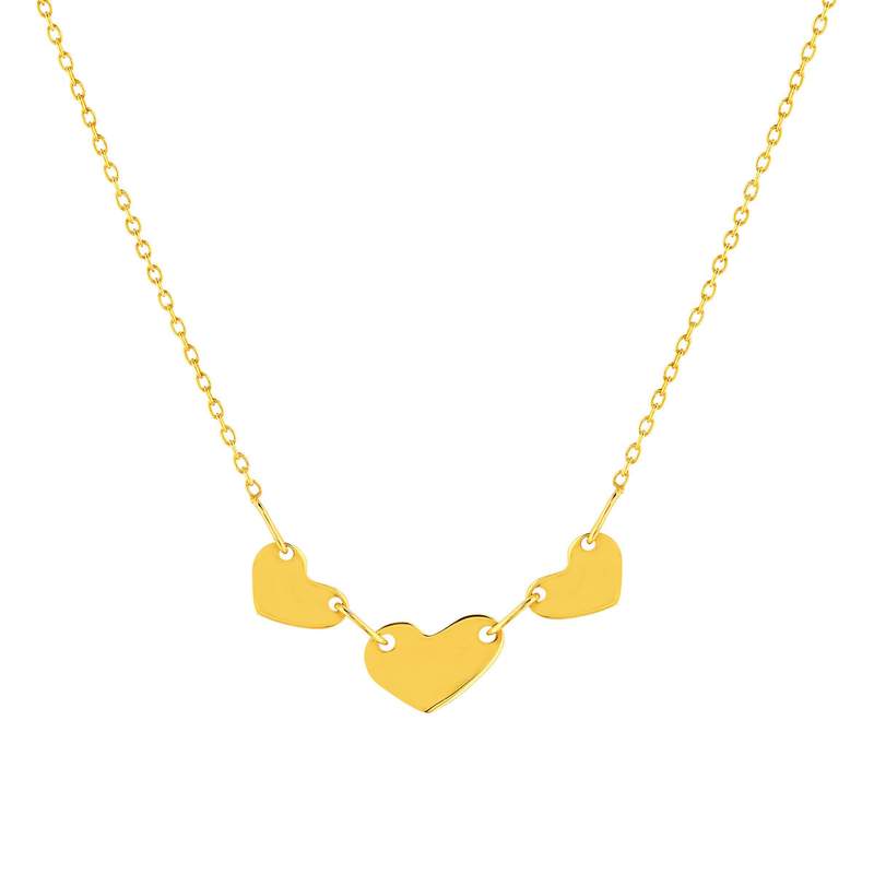 Collier or jaune 375 3 coeurs 42 cm - vue 1