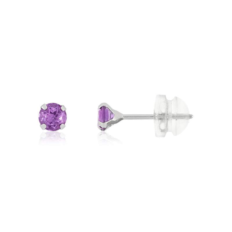 Boucles d'oreille or blanc 375, améthystes - vue 1