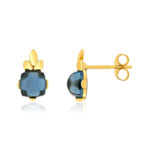 18K yellow gold earrings with treated blue topaz stones - view 1