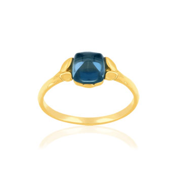 Bague or 375 jaune topaze bleue traitée