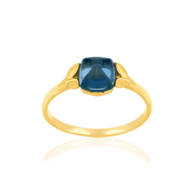 Bague or 375 jaune topaze bleue traitée