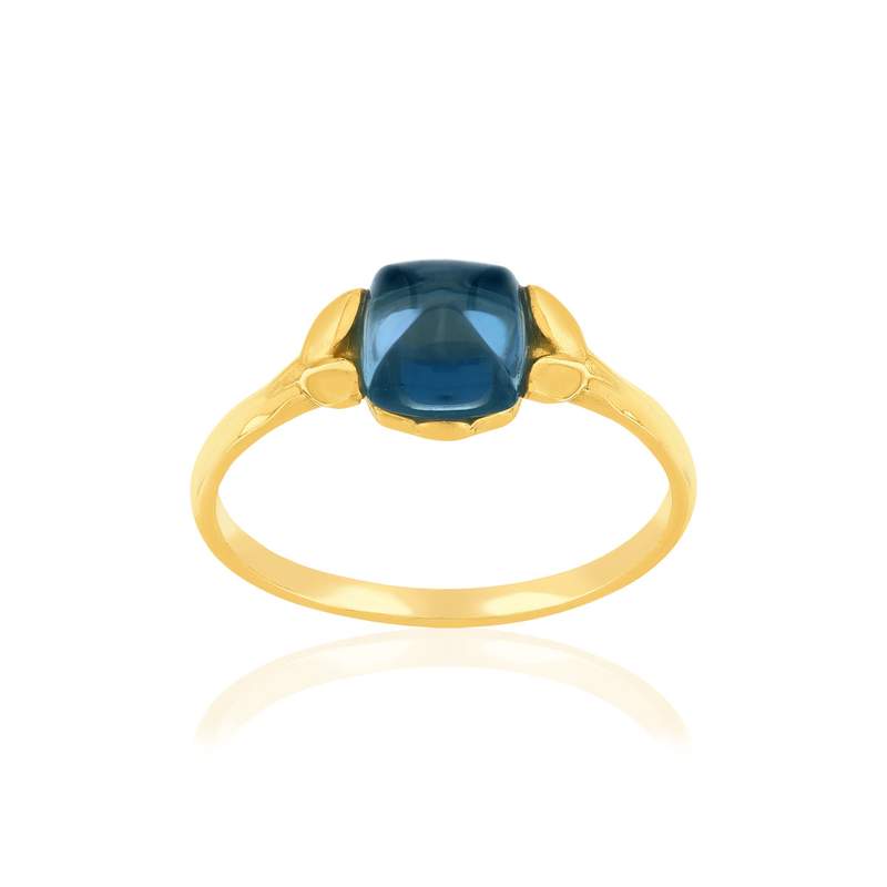 Bague or 375 jaune topaze bleue traitée - vue 1