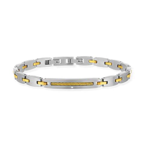 Bracelet acier bicolore doré jaune 21 cm