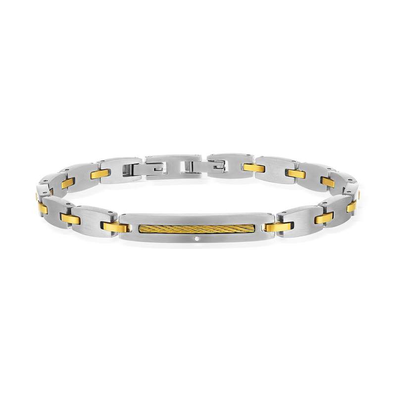 Bracelet acier bicolore doré jaune 21 cm - vue 1