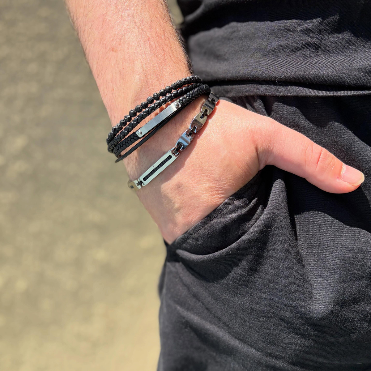 Bracelet acier bicolore noir 21 cm - vue porté 3