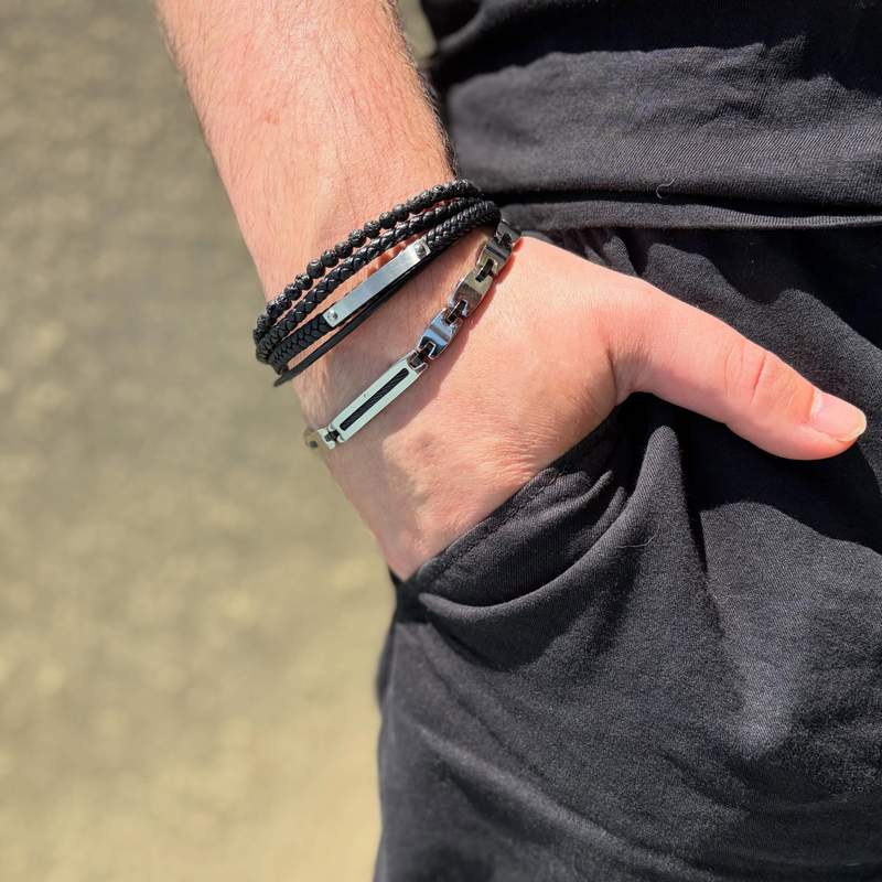 Bracelet acier bicolore noir 21 cm - vue porté 3