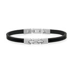 Bracelet cuir noir acier 21 cm - vue 1
