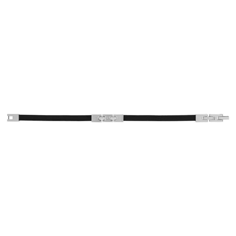 Bracelet cuir noir acier 21 cm - vue 2