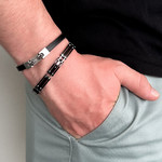 Bracelet cuir noir acier 21 cm - vue porté 2