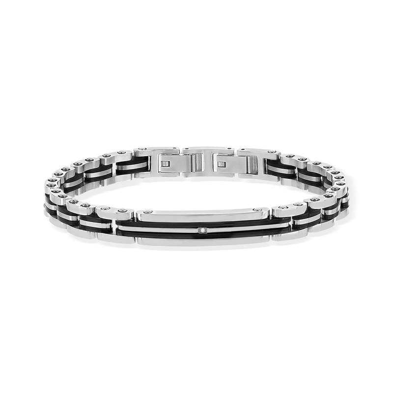 Bracelet acier bicolore noir 21 cm - vue 1