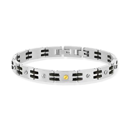 Zwarte tweekleurige stalen armband 21 cm schroef