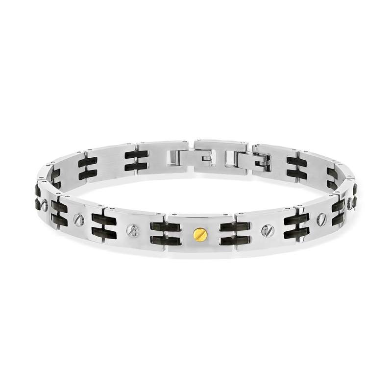 Bracelet acier bicolore noir 21 cm vis - vue 1