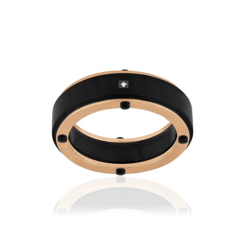 Bague acier bicolore noir doré rose - vue 1