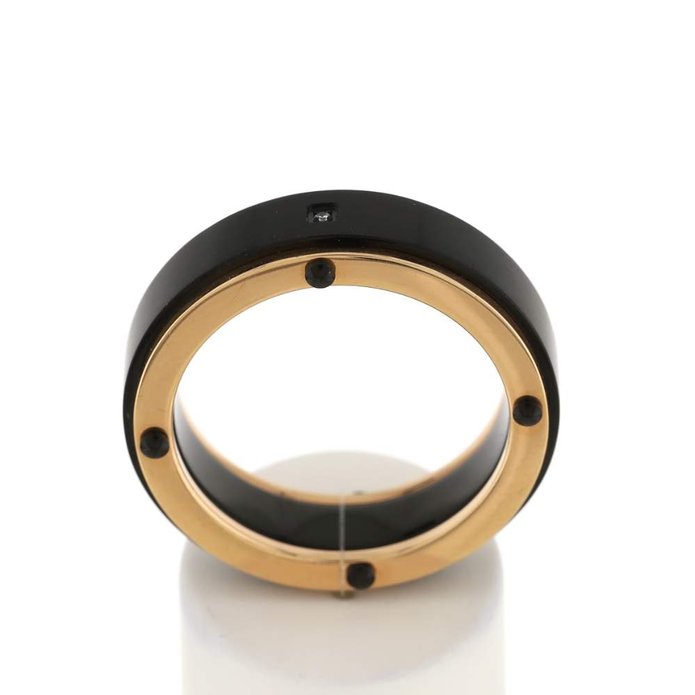 Bague acier bicolore noir doré rose - vue 1