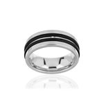 Bague acier bandes noires - vue 1
