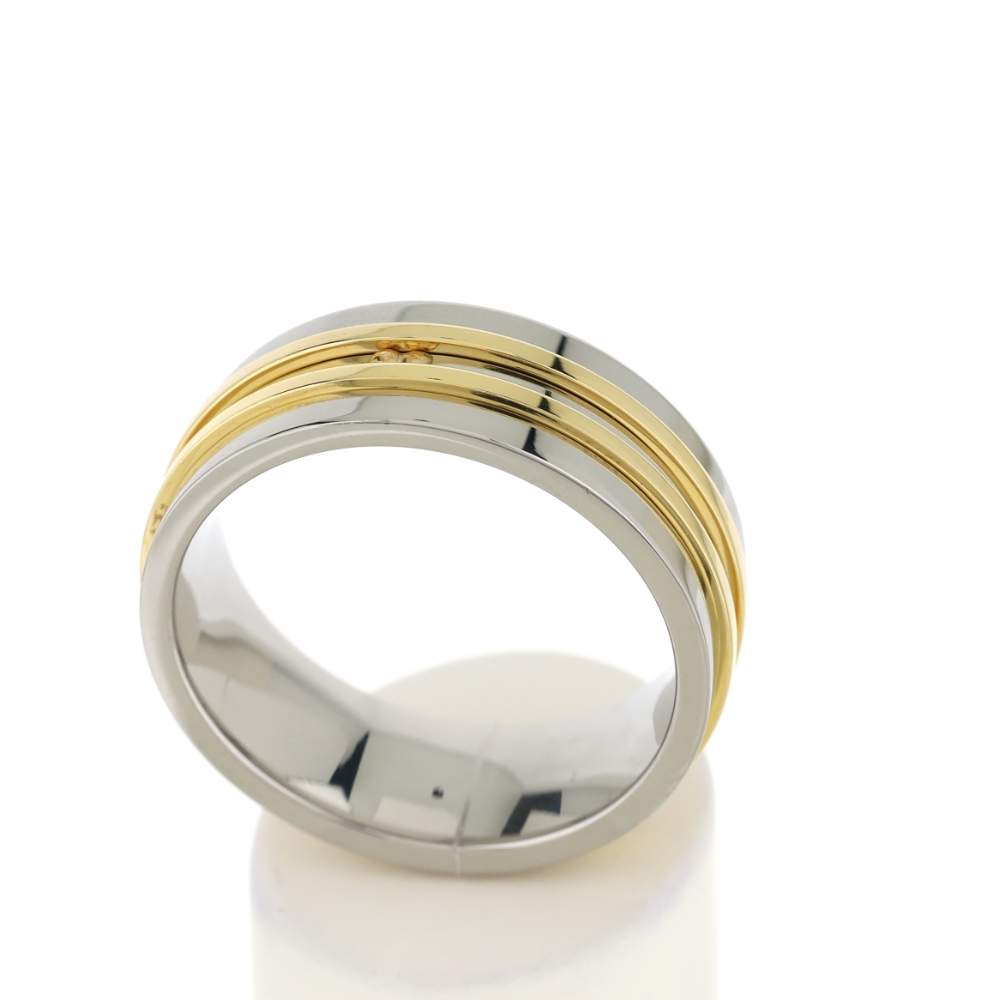 Bague acier bicolore doré jaune - vue 2
