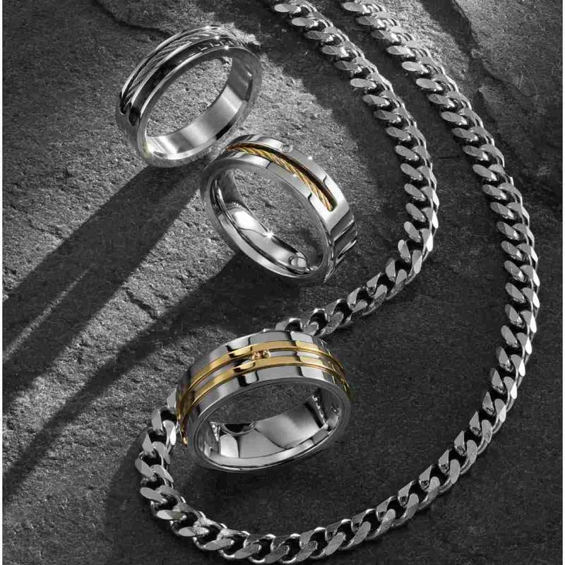 Bague acier bicolore doré jaune - vue D1