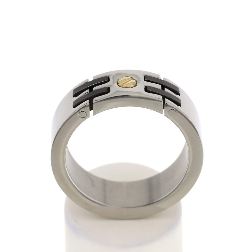 Bague acier bicolore noir vis - vue 1