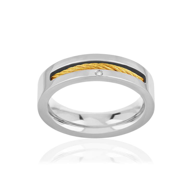 Bague acier câble doré jaune - vue 1