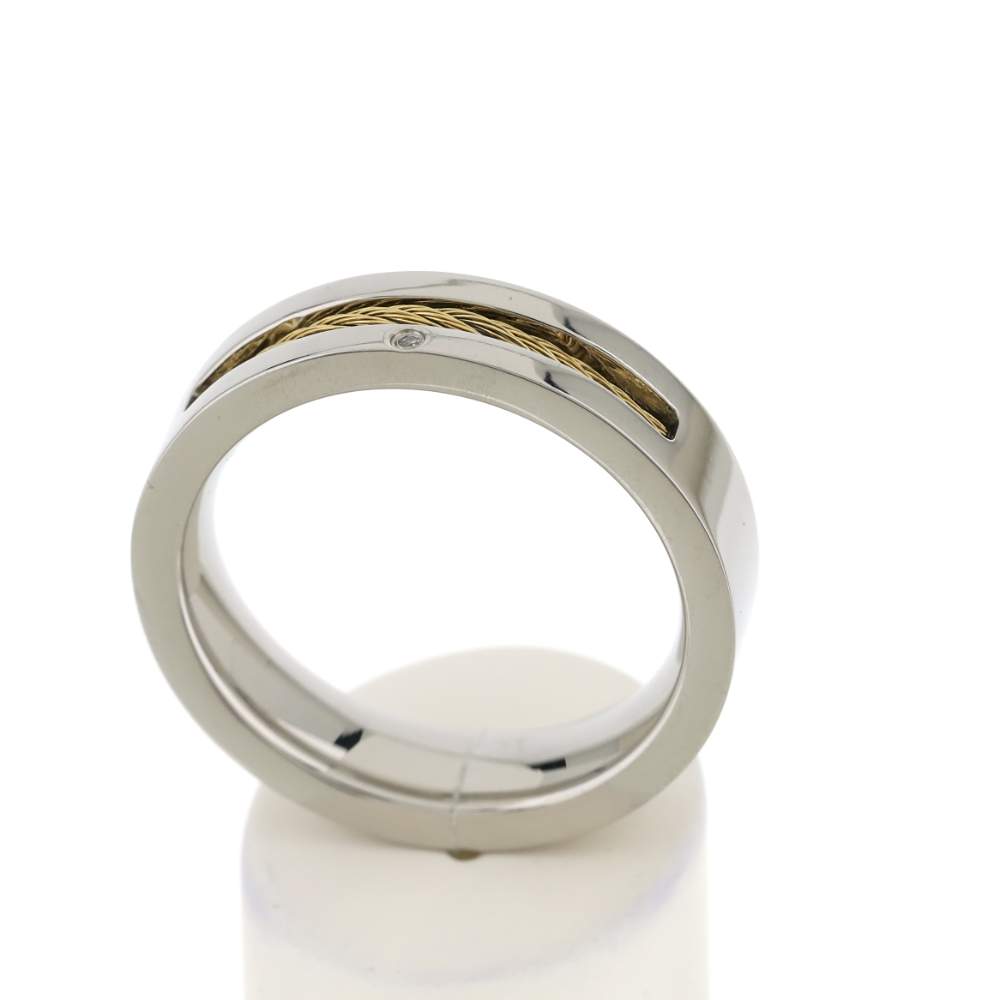 Bague acier câble doré jaune - vue 2