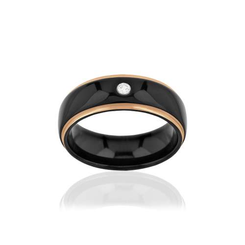 Bague tungstène acier rose et zirconia