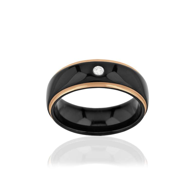 Bague tungstène acier rose et zirconia - vue 1