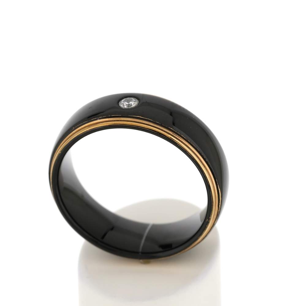 Bague tungstène acier rose et zirconia - vue 2