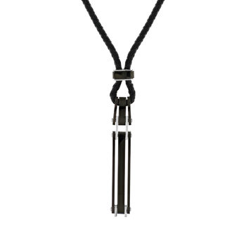 Collier cuir noir acier noir 51 cm