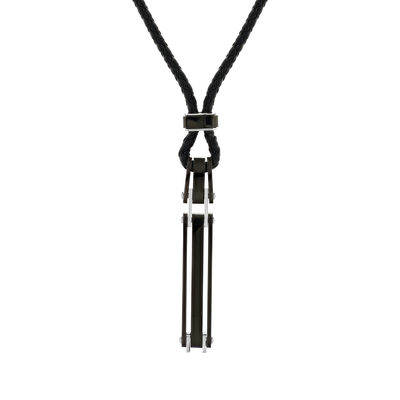 Collier cuir noir acier noir 51 cm - vue 1