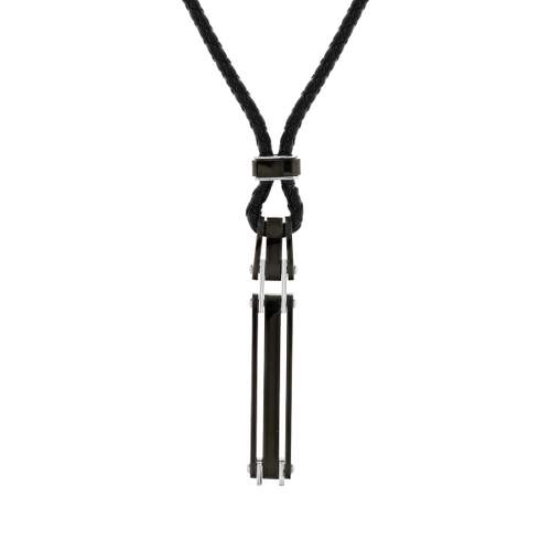 Collier cuir noir acier noir 51 cm
