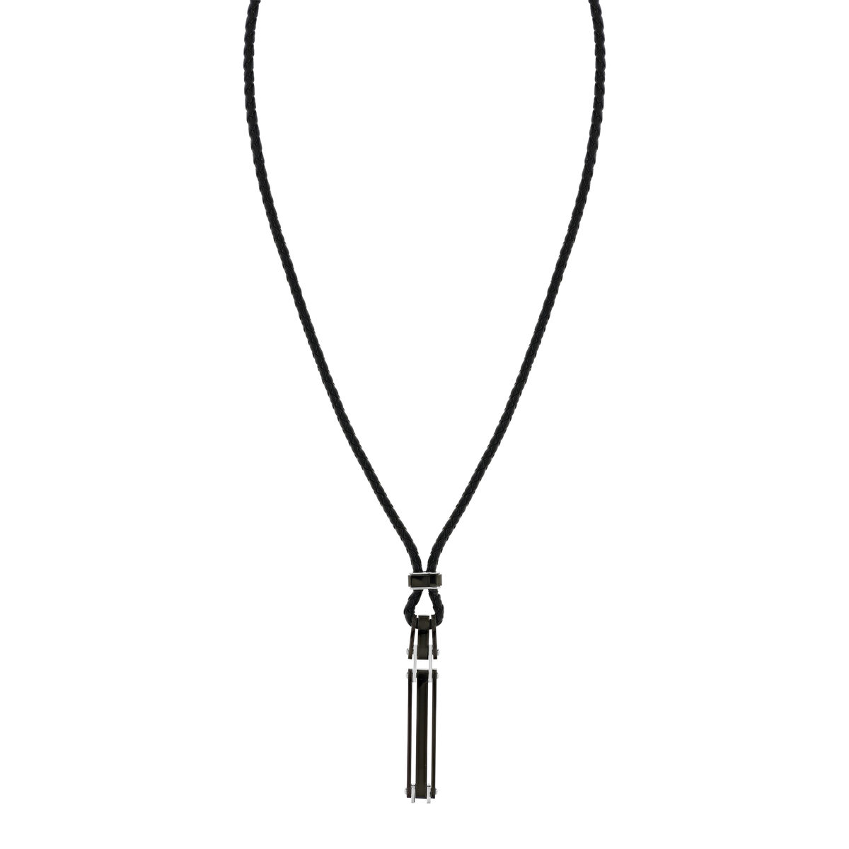 Black leather and black steel collar, 51 cm - view 2