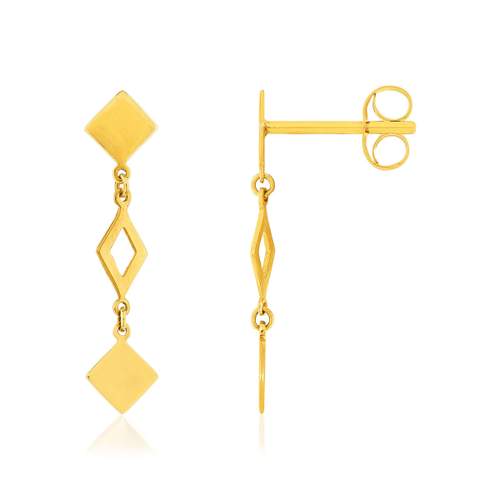 Boucles d'oreilles or 750 jaune, motif géométrique.