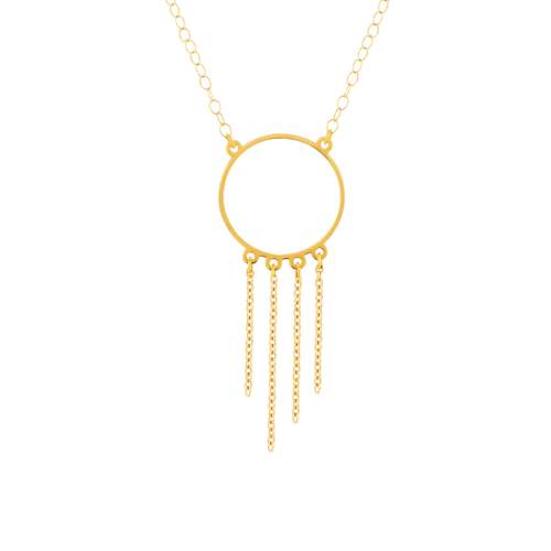 Collier or 750 jaune, anneau avec chaînettes en pampille 45 cm