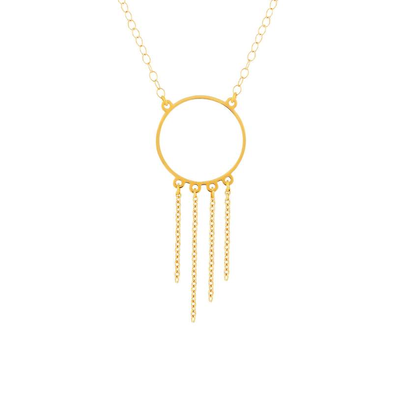 Collier or 750 jaune, anneau avec chaînettes en pampille 45 cm - vue 1
