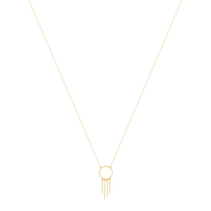 Collier or 750 jaune, anneau avec chaînettes en pampille 45 cm - vue 2