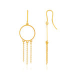 Boucles d'oreilles or 750 jaune, anneaux avec chaînettes en pampille - vue 1