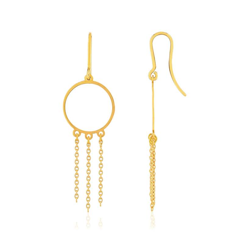 Boucles d'oreilles or 750 jaune, anneaux avec chaînettes en pampille - vue 1
