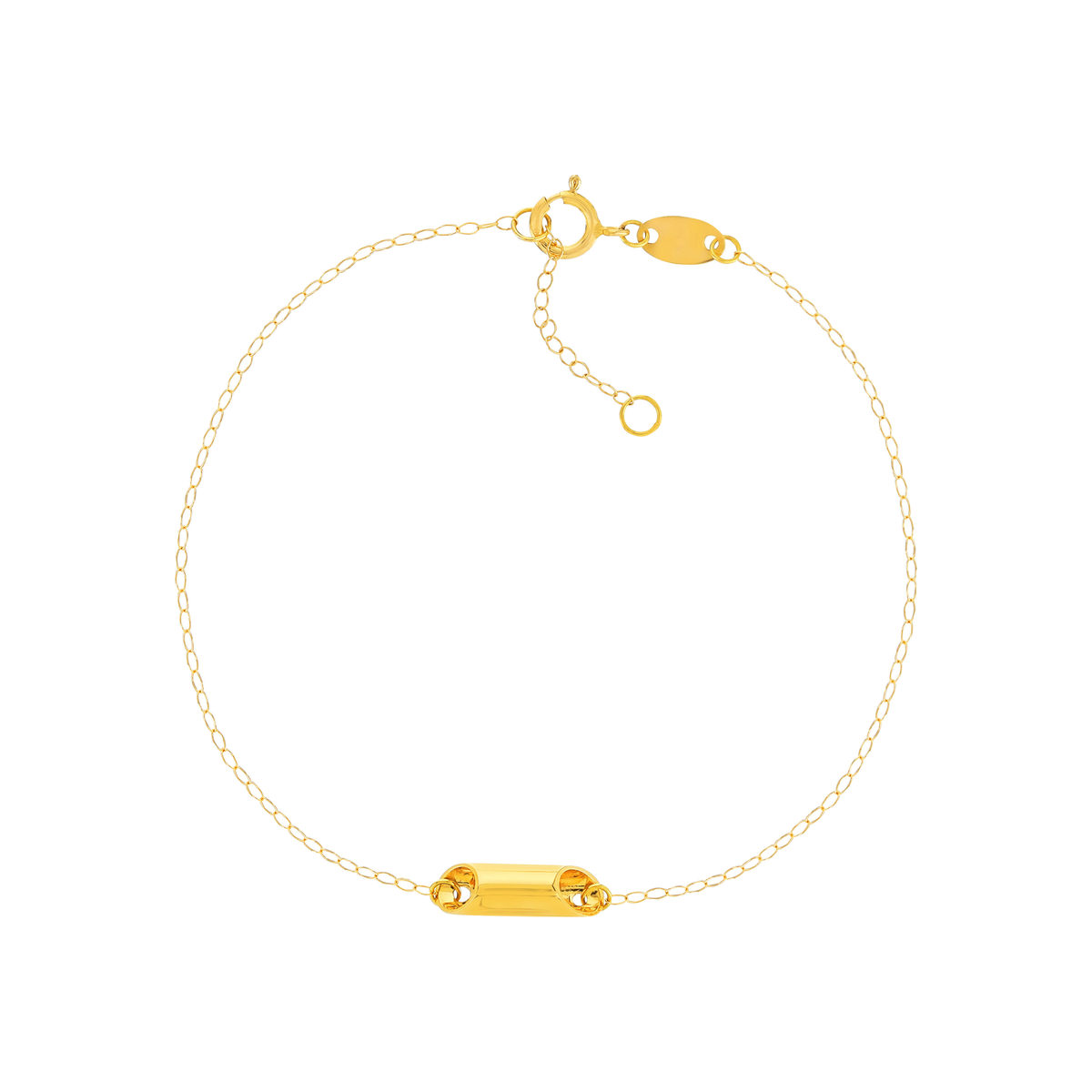 Bracelet or 750 jaune, motif tube, 17 cm