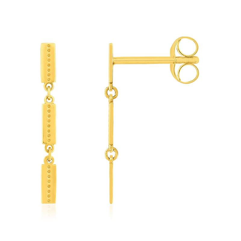 Boucles d'oreilles or 750 jaune, motif perlé - vue 1