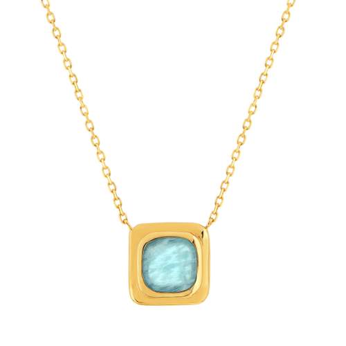 Collier plaqué or jaune, amazonite, 45 cm